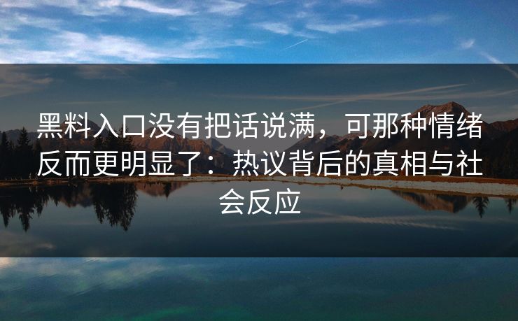 黑料入口没有把话说满，可那种情绪反而更明显了：热议背后的真相与社会反应